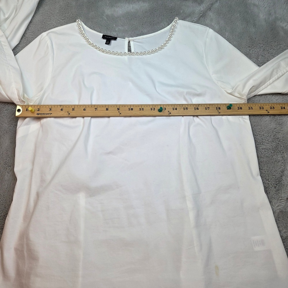 Talbots Pearl Neck Blouse Womens L White Long‎ Sleeve Side Zip CN2806 - Picture 3 of 10